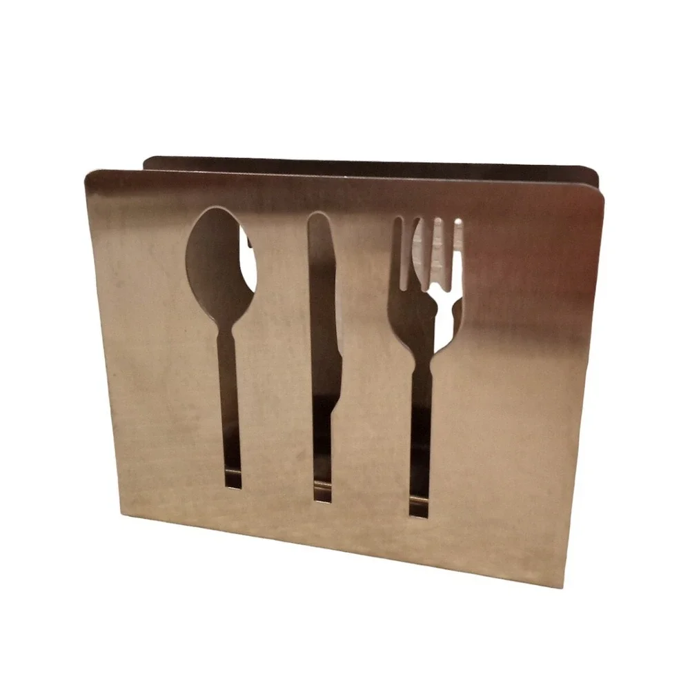 Decorative Silver Metal Napkin Holder Cut-Out Utensils 2014 Mainstays READ